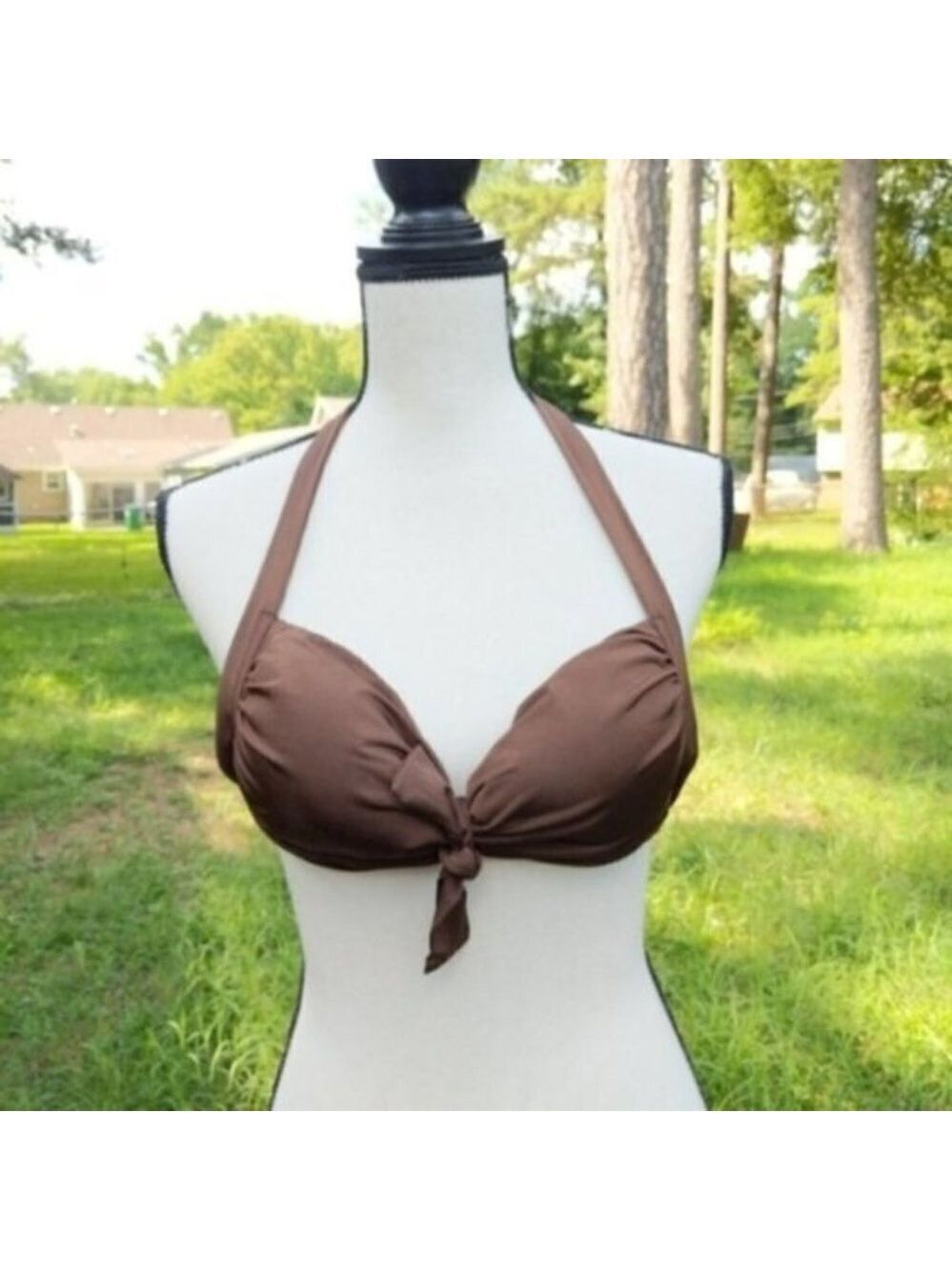 J. Crew Jersey Lomellina Brown Bow Bikini Top M